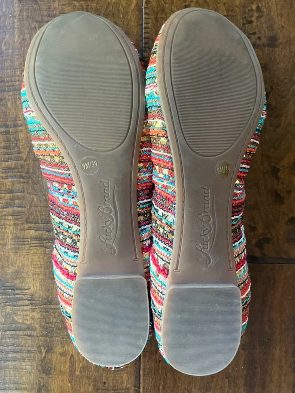 Lucky Brand multicolored striped ballet flats with metallic sequins